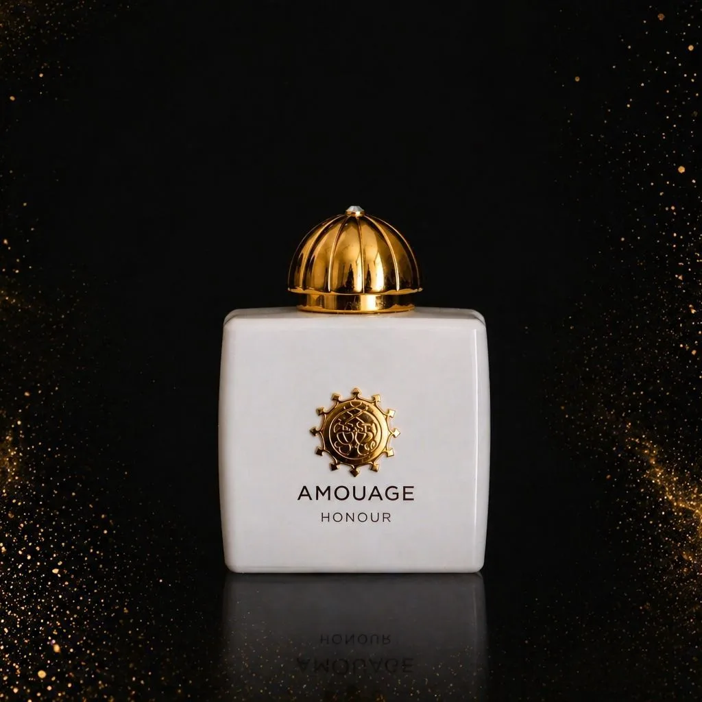 Amouage Honour в двух размерах на сером фоне.